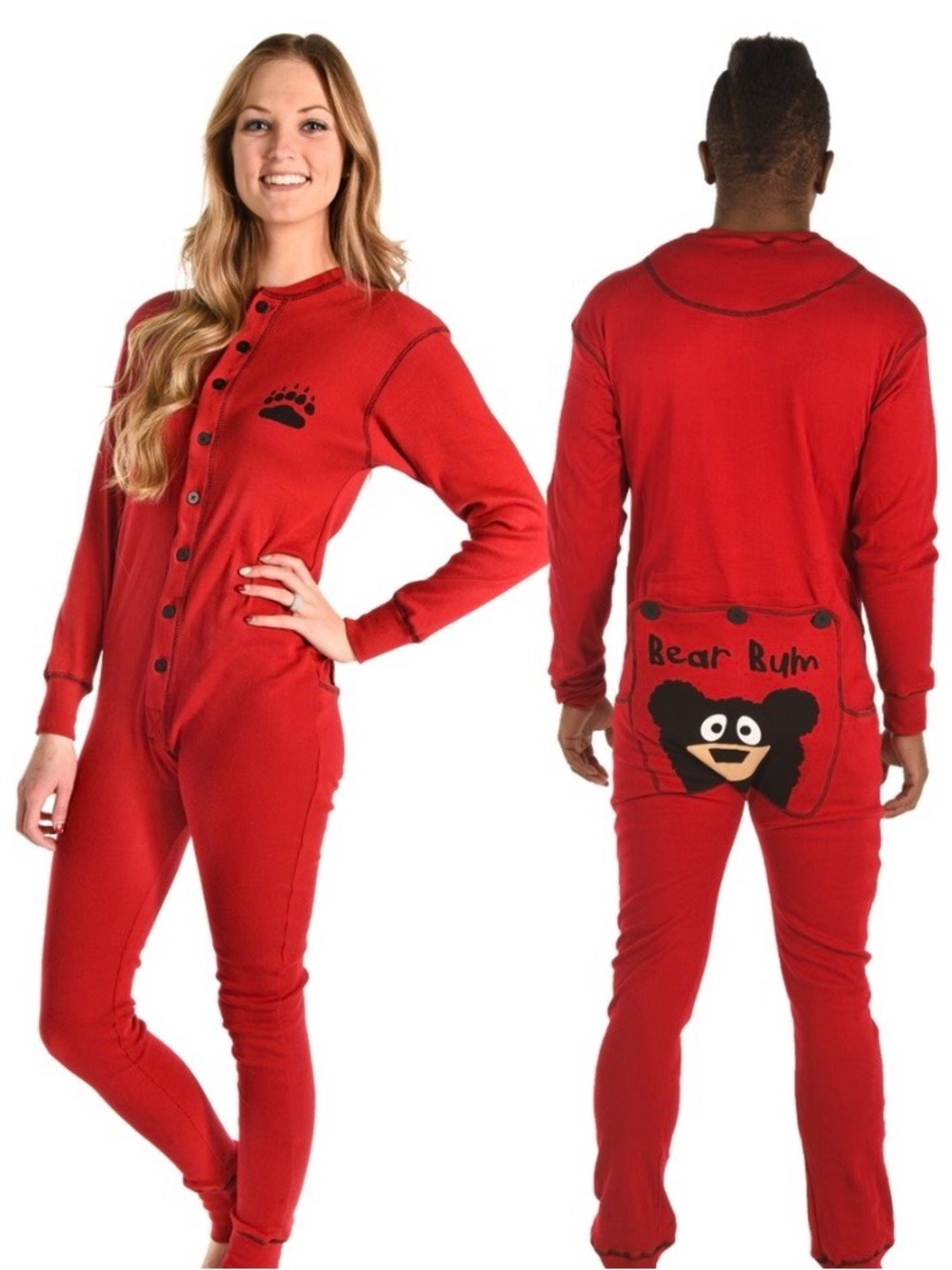 LazyOne Flapjack Union Suit Adult S Red Bear Bum Long John Pajamas Unisex NWT
